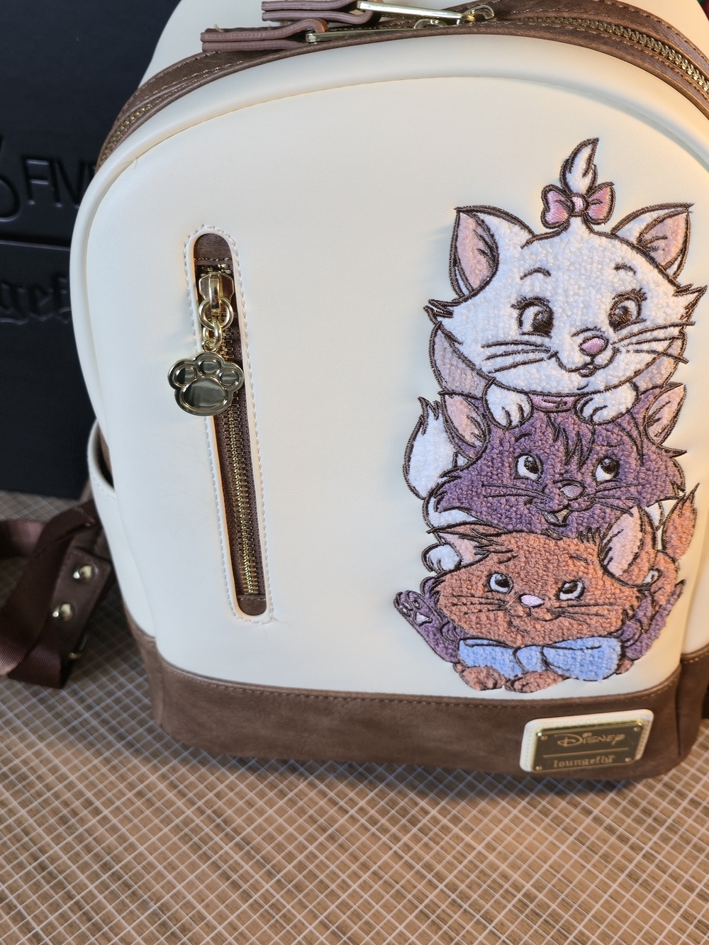Loungefly Cream and Brown Embroidered Stacked Kittens Mini Backpack
